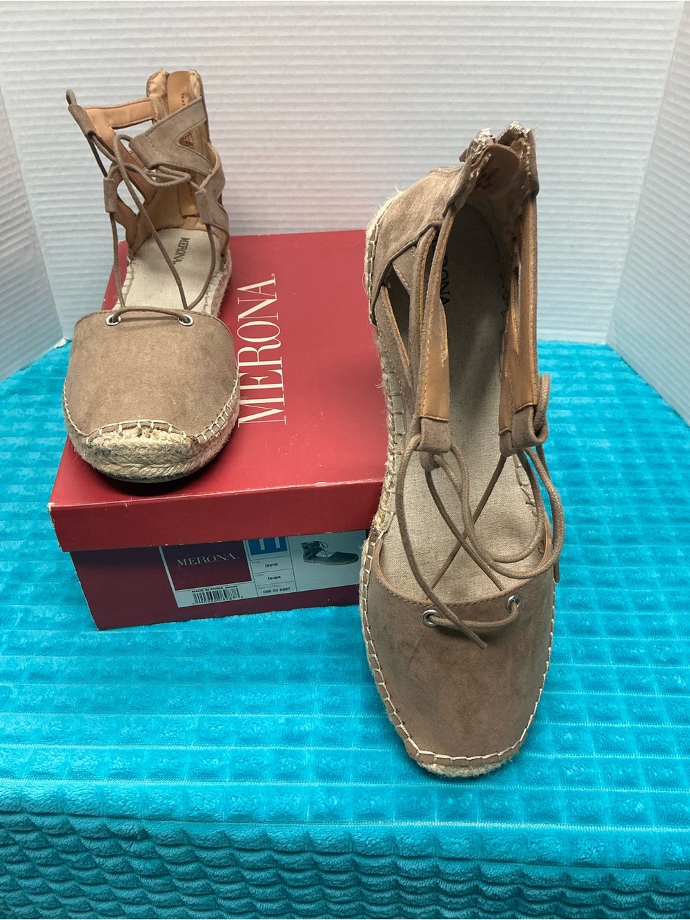 Ladies Sz 11 Merona  Taupe Faux Suede Lace-Up Espadrille Flats